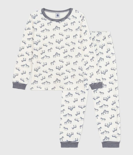 Kinder-Pyjama aus Nicki mit Zebras blau MILK/ SOIR