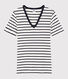 Klassisches Damen-T-Shirt mit V-Ausschnitt aus gestreifter Baumwolle