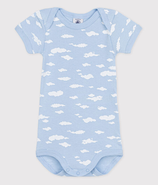 Kurzärmeliger Baby-Body blau JASMIN/weiss ECUME
