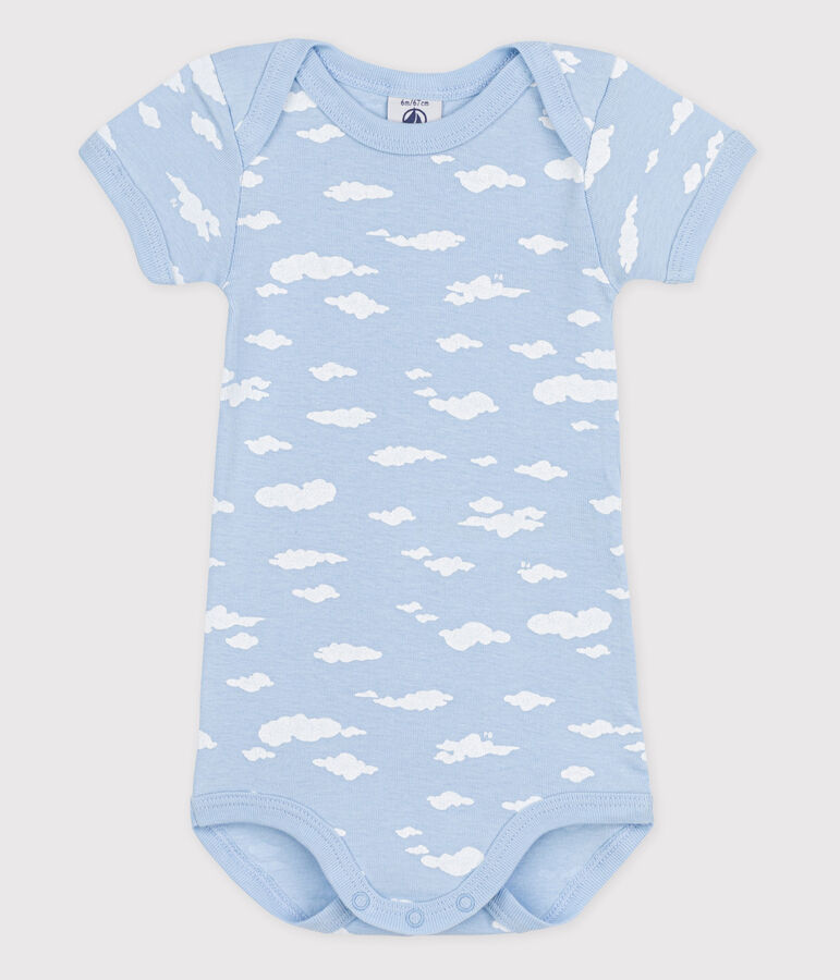 Kurz&auml;rmeliger Baby-Body blau/weiss