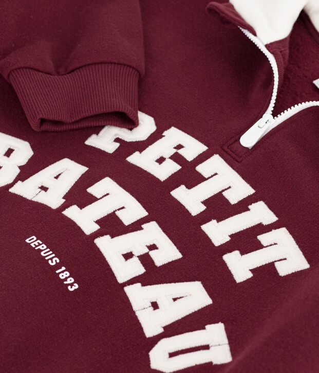 Kinder-Sweatshirt mit Rei&szlig;verschluss-Kragen aus Baumwolle im Colorblock rot/naturfarben