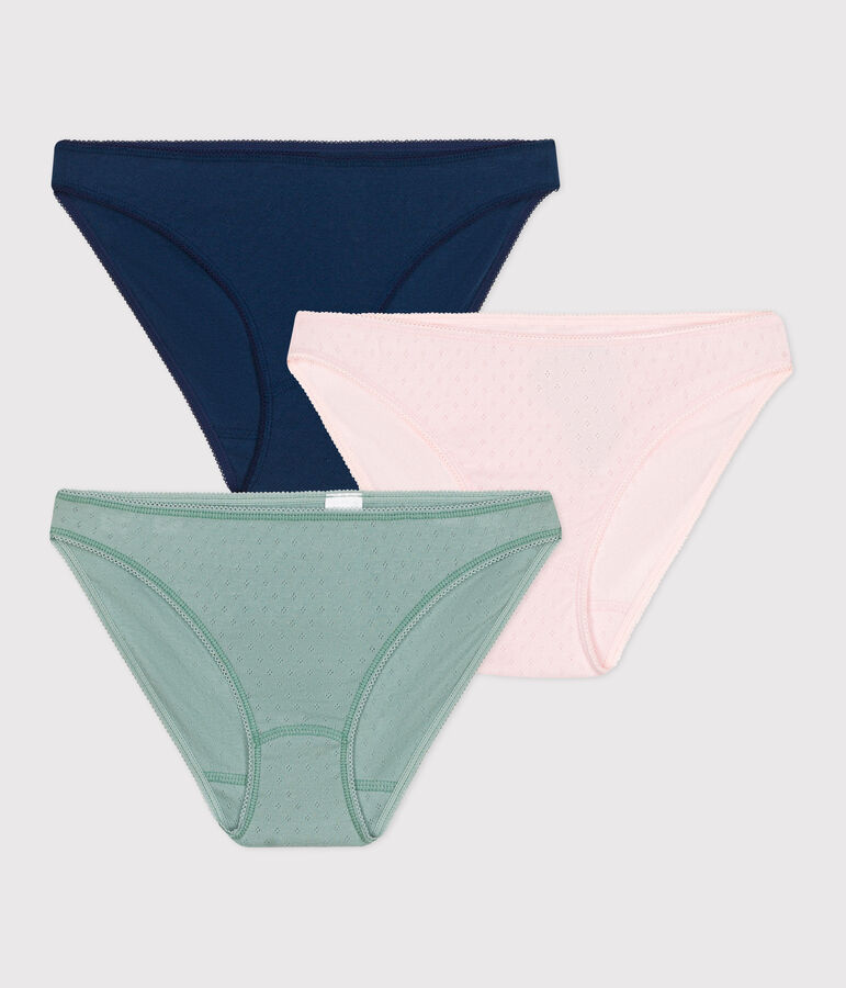 3er-Set Damen-Slips aus einfarbiger Baumwolle vielfarbig