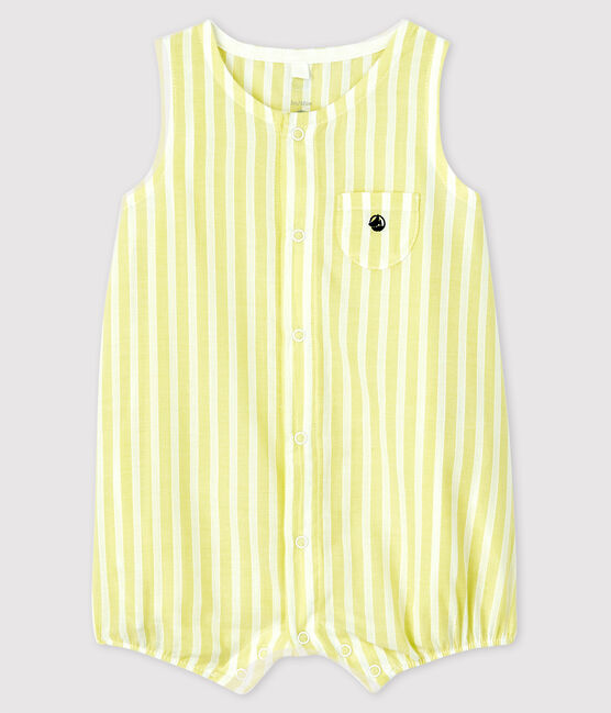 Baby-Einteiler aus Bio-Baumwoll-Popeline mit gelben Streifen gelb JAUNE/weiss MARSHMALLOW