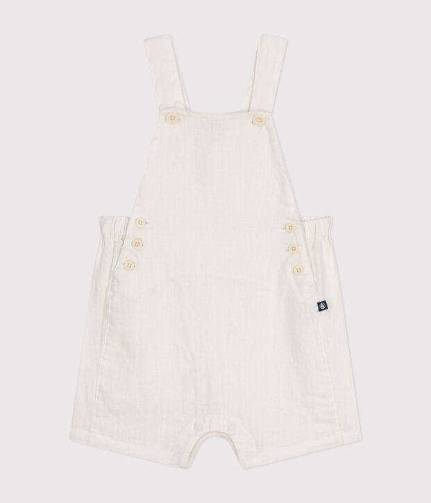Kurze Baby-Latzhose aus Leinen weiss