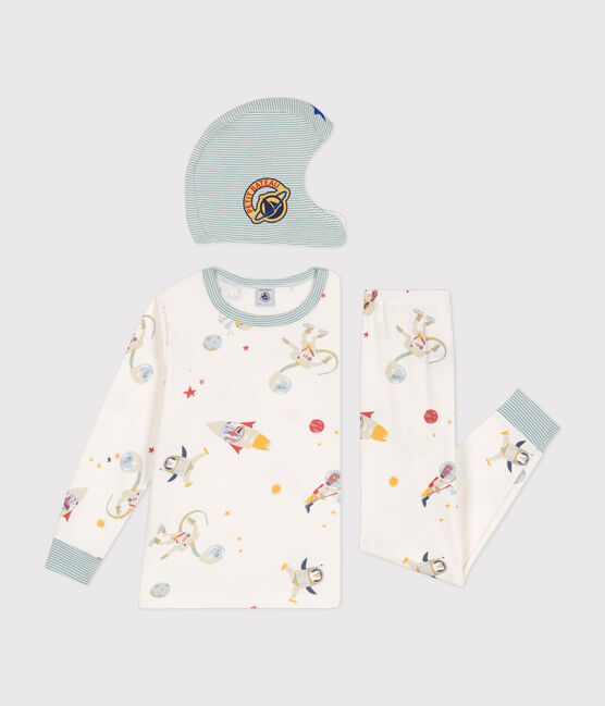 Kinder-Pyjama zum Verkleiden aus Baumwolle mit Raumfahrtmotiven weiss MARSHMALLOW/weiss MULTICO