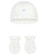 Set mit Mützchen für Neugeborene und Baby-Fäustlingen aus Rippstrick.