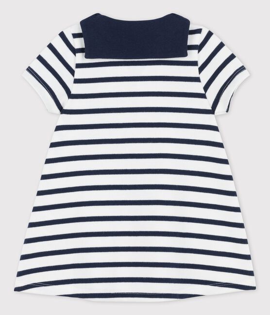 Babykleid aus dickem Bio-Jersey mit Matrosenkragen weiss MARSHMALLOW/blau SMOKING