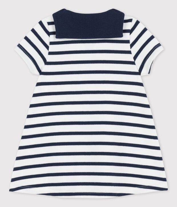 Babykleid aus dickem Bio-Jersey mit Matrosenkragen weiss/blau