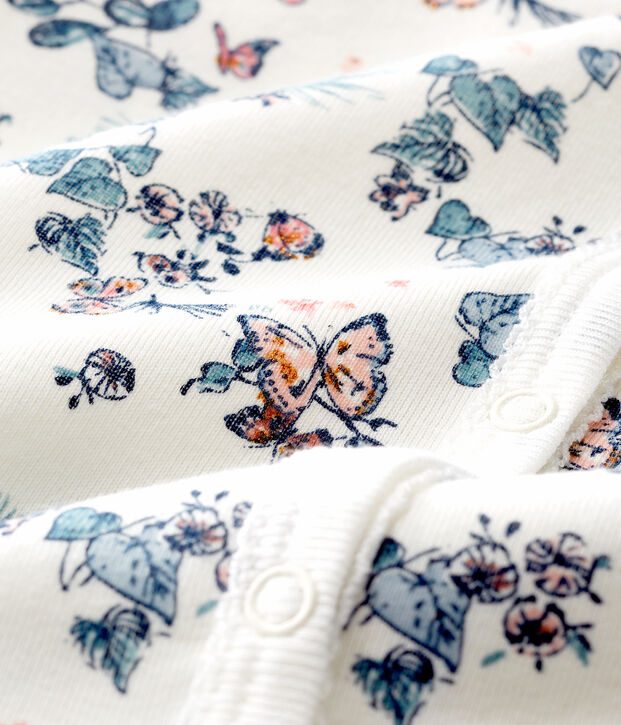 Baby-Strampler aus Rippstrick f&uuml;r M&auml;dchen weiss/vielfarbig