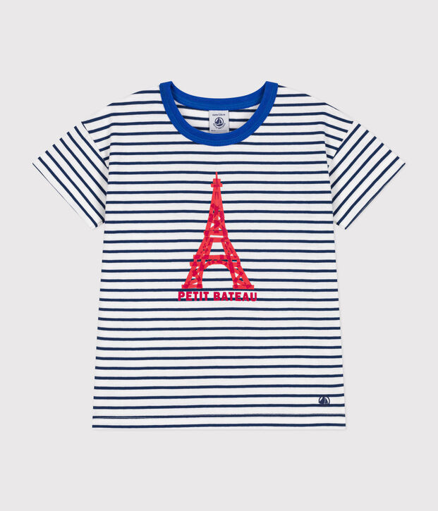 Kurz&auml;rmeliges Kinder-T-Shirt aus Jersey weiss/blau