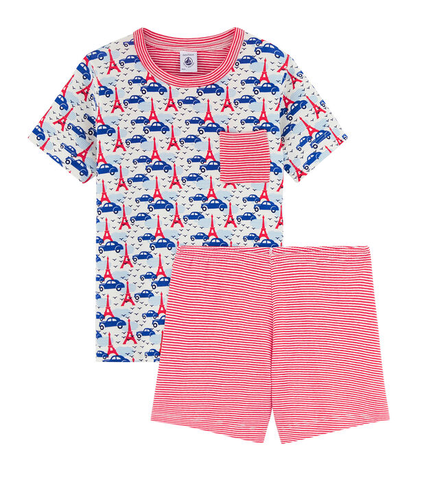 Rippstrick-Kurzpyjama f&uuml;r kleine Jungen weiss/vielfarbig