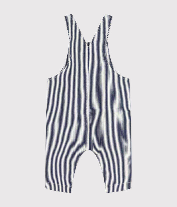 Lange Baby-Latzhause aus Leinenstoff blau/weiss