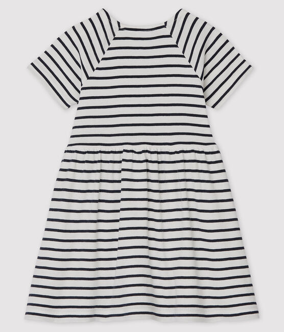 Kurzärmeliges gestreiftes Babykleid für Mädchen weiss MARSHMALLOW/blau SMOKING