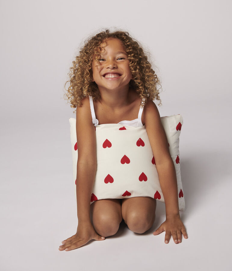 Kissen aus Popeline mit rotem Herz-Motiv weiss/rot