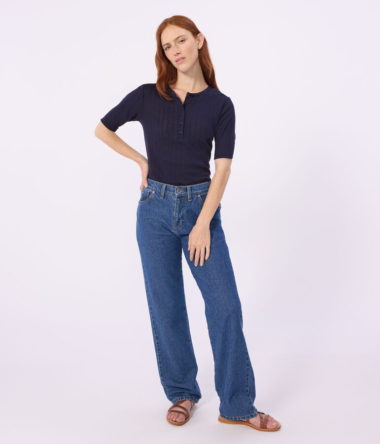 Kurz&auml;rmeliges Damen T-Shirt aus einfarbiger Baumwolle blau