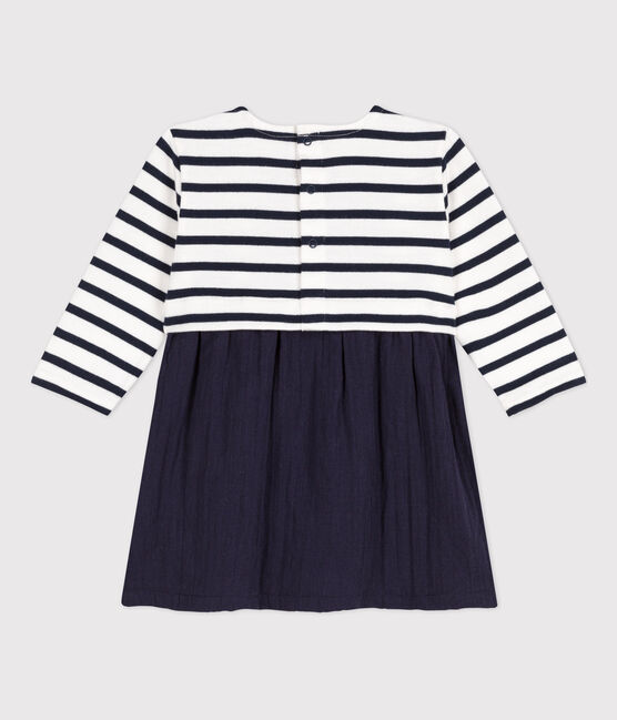 Langärmeliges Kleid für Mädchen blau SMOKING/weiss MARSHMALLOW