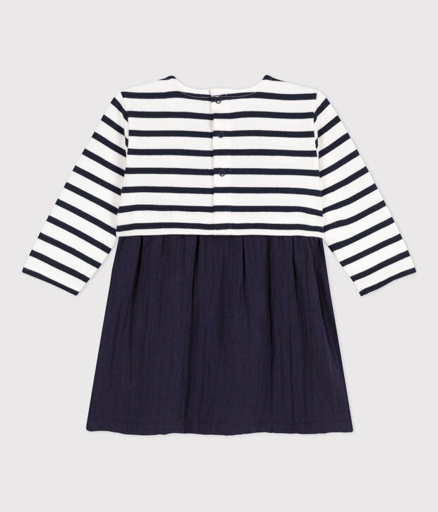 Lang&auml;rmeliges Kleid f&uuml;r M&auml;dchen blau/weiss