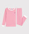 Kinder-Pyjama aus Baumwolle mit eng anliegenden Beinen und Streifen rosa PEONIA/ MARSHMALLOW