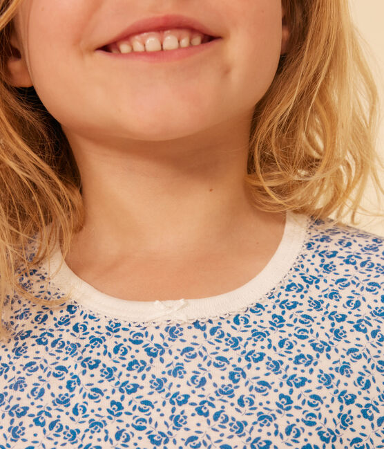 Kinder-Capripyjama aus Baumwolle mit Blumenmuster blau MARSHMALLOW/ INCOGNITO
