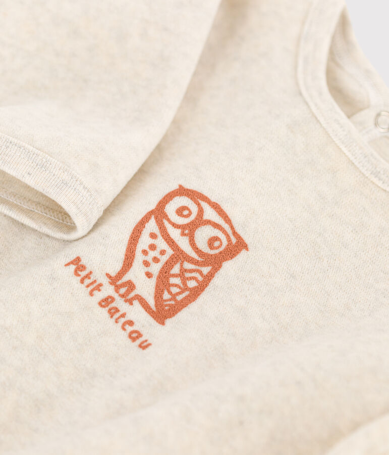 Baby-Strampler aus Nicki mit Eulenmotiv beige MONTELIMAR CHINE