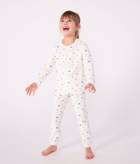 Kinder-Pyjama aus Nicki mit Herzmotiv weiss MARSHMALLOW/weiss MULTICO