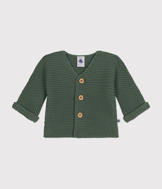 Baby-Cardigan kraus rechts gestrickt gr&uuml;n