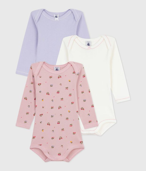 Set lang&auml;rmeliger Baby-Bodys aus Baumwolle mit Blumenmotiv vielfarbig