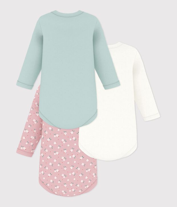 Set lang&auml;rmeliger Baby-Bodys aus Baumwolle mit Blumenmotiv vielfarbig