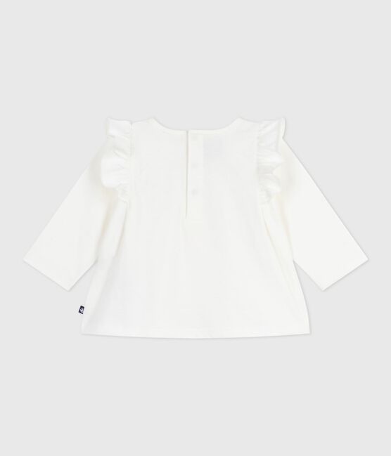 Langärmelige Baby-Bluse aus einfarbiger Baumwolle weiss MARSHMALLOW
