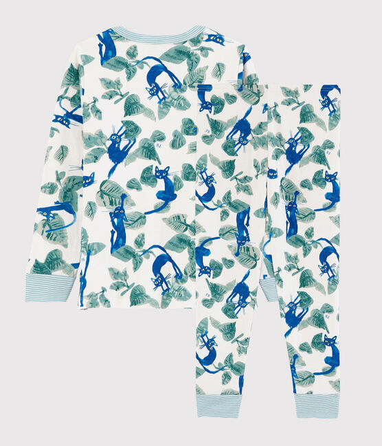 Kinderpyjama aus Doppeljersey mit Katzenmotiv für Jungen weiss MARSHMALLOW/weiss MULTICO