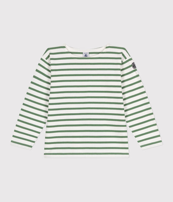 Langärmeliges Kinder-Unisex Streifenshirt aus Baumwolle grün MARSHMALLOW/ PALMERAIE