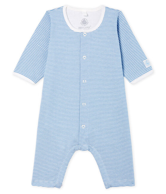 Bodyjama ohne Füße aus Rippstrick für Mädchen blau ACIER/weiss MARSHMALLOW