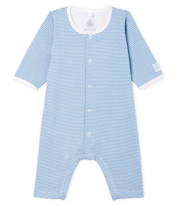 Bodyjama ohne F&uuml;&szlig;e aus Rippstrick f&uuml;r M&auml;dchen blau/weiss