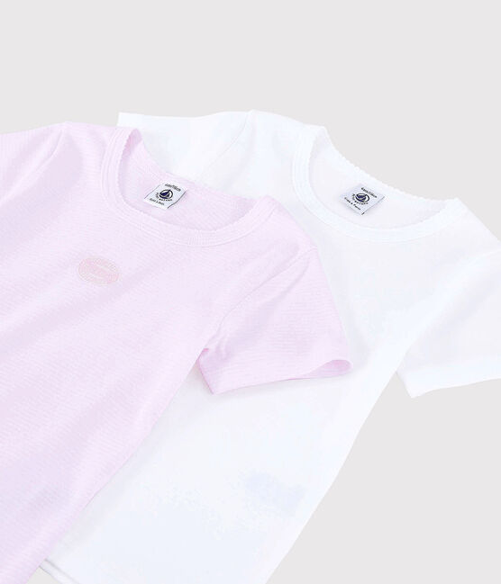 2er-Set kurzärmelige T-Shirts aus Bio-Baumwolle mit pinkfarbene Ringelstreifen für Mädchen variante 1