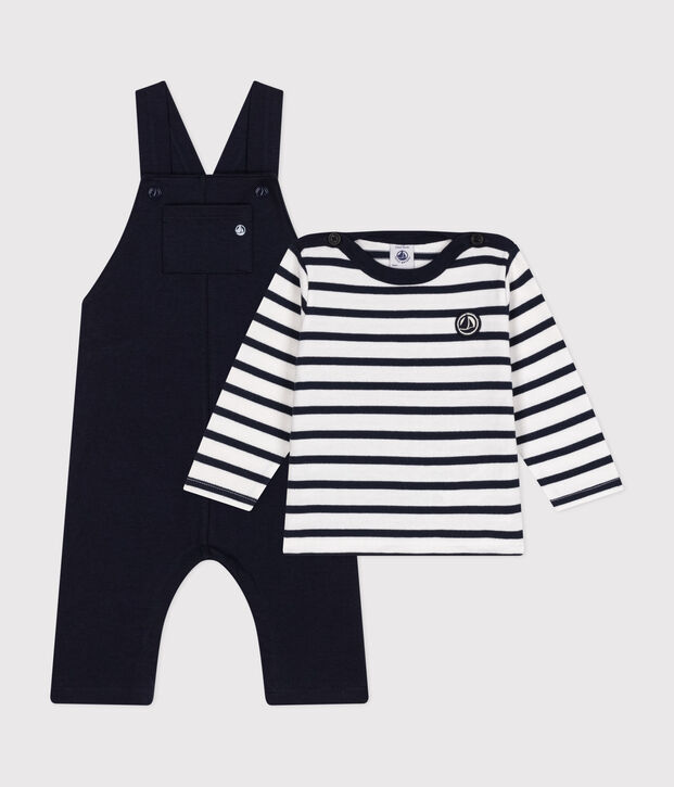 Baby-Latzhose und Streifenshirt aus dichtem Jersey vielfarbig