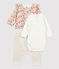 Dreiteiliges Baby-Set aus Wolle und Bio-Baumwolle mit Blumenmuster für Mädchen beige MONTELIMAR/weiss MULTICO