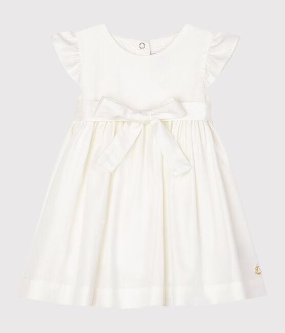 Kurzärmeliges Baby-Kleid aus Satin für Mädchen weiss MARSHMALLOW