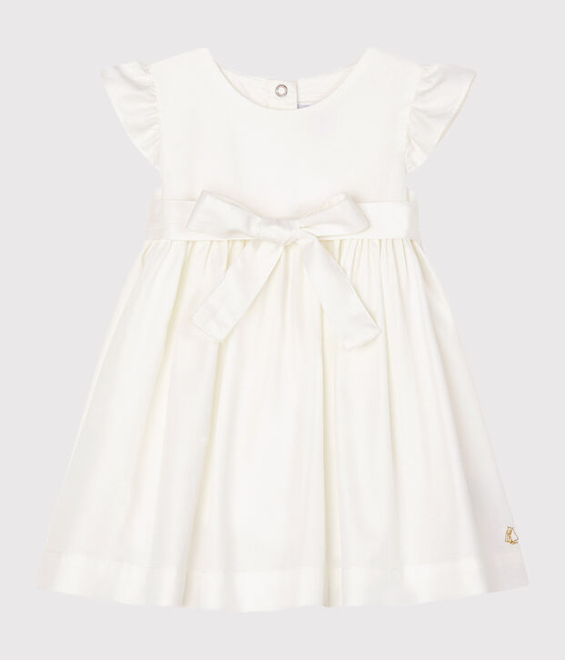 Kurz&auml;rmeliges Baby-Kleid aus Satin f&uuml;r M&auml;dchen weiss