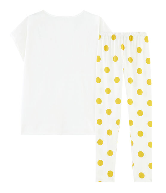 Rippstrick-Pyjama für Mädchen weiss MARSHMALLOW/gelb BLE