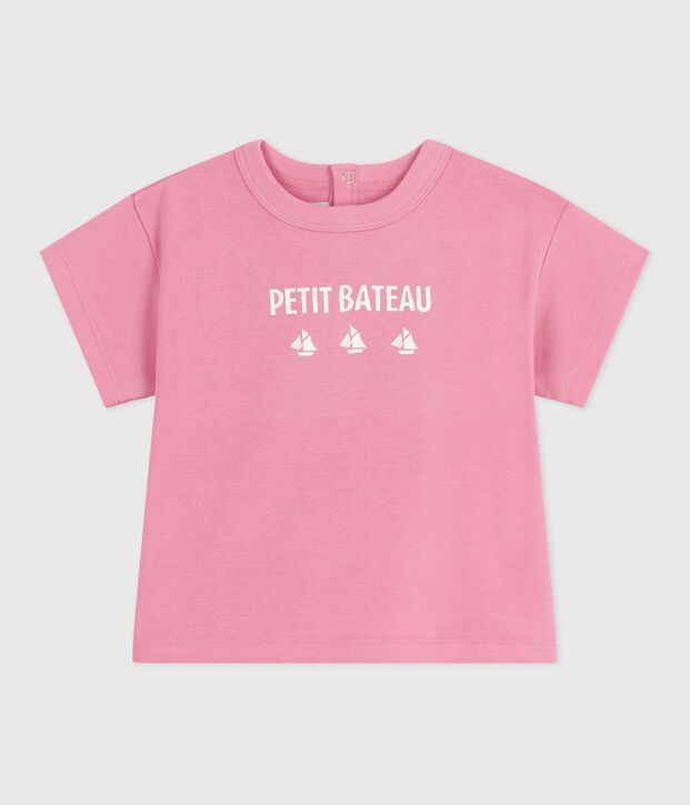 Kurz&auml;rmeliges Baby-T-Shirt aus Baumwolle mit Katzenmotiv rosa