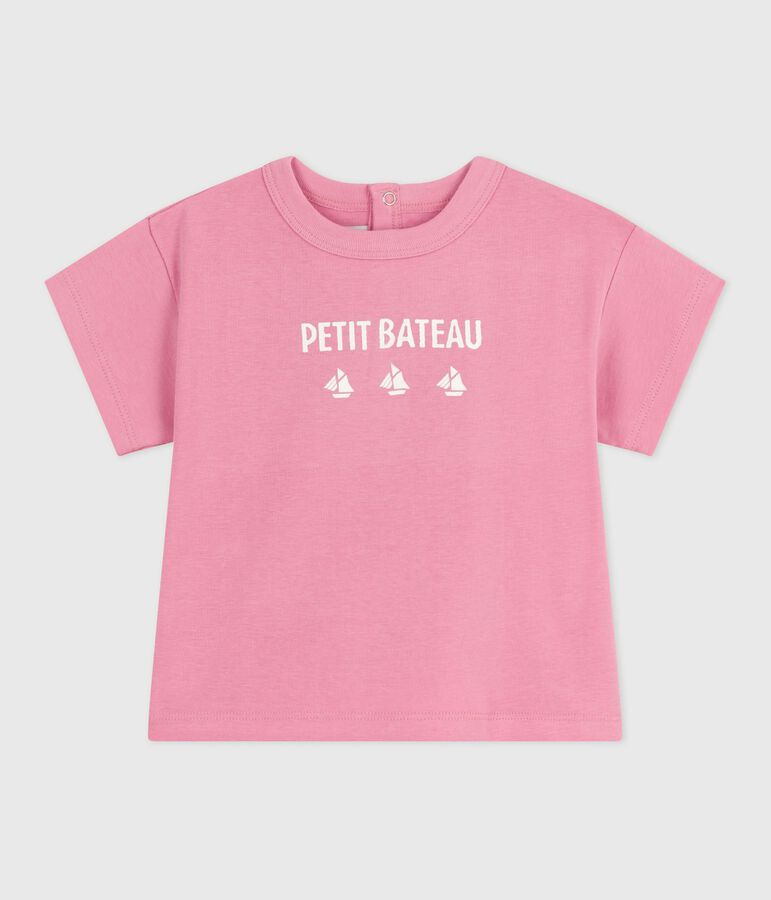 Kurz&auml;rmeliges Baby-T-Shirt aus Baumwolle mit Katzenmotiv rosa