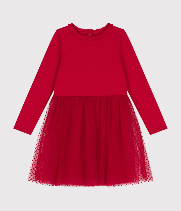 Kinder Kleid aus schwerem Jersey und T&uuml;ll f&uuml;r M&auml;dchen rot