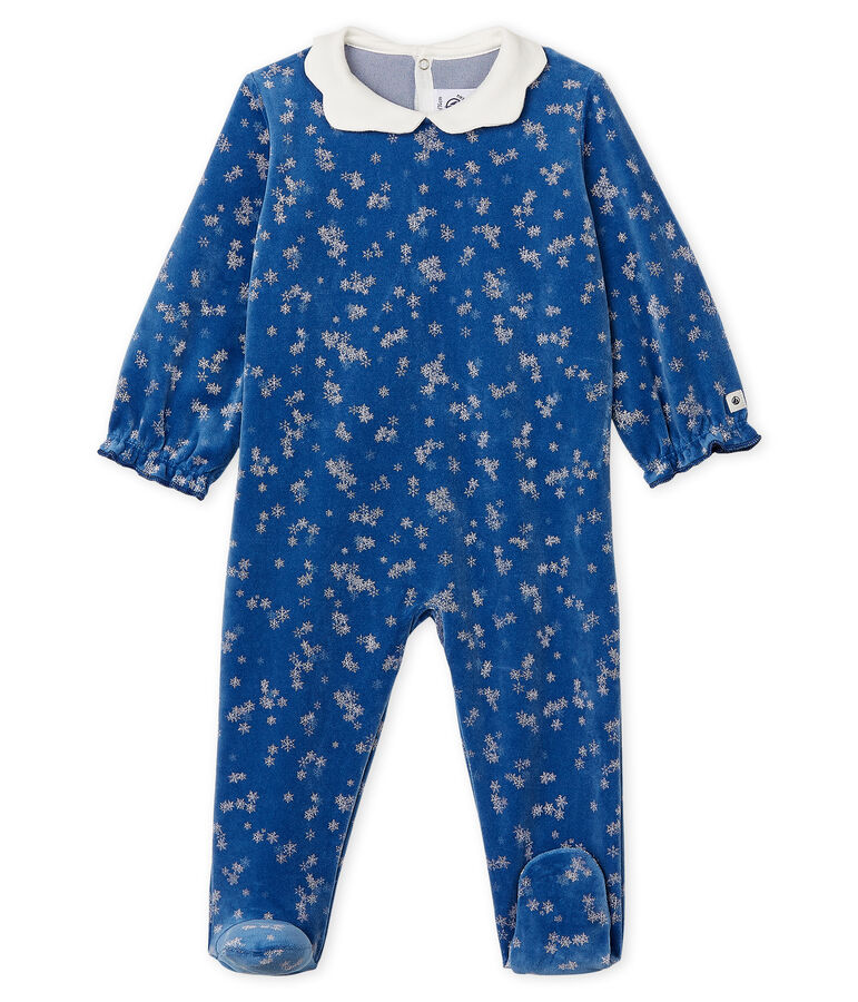 Baby-Strampler aus Nicki f&uuml;r M&auml;dchen blau/weiss