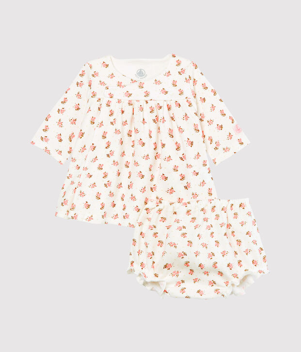 Baby-Kleid und -Bloomer f&uuml;r M&auml;dchen weiss/vielfarbig