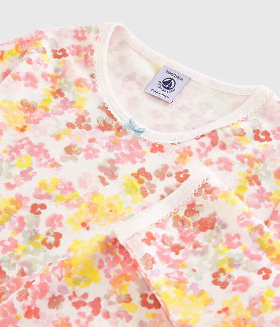 Kinderpyjama aus Baumwolle mit Blumenmuster im Aquarell-Stil für Mädchen weiss MARSHMALLOW/weiss MULTICO