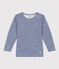 Langärmeliges Kinder-T-Shirt aus Wolle und Baumwolle mit Streifen blau MEDIEVAL/weiss MARSHMALLOW