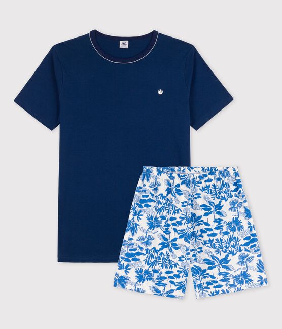Kinder-Kurzpyjama aus Baumwolle für Jungen blau MEDIEVAL/weiss MULTICO