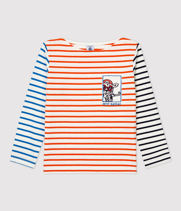 Lang&auml;rmeliges Kinder-T-Shirt f&uuml;r M&auml;dchen / Jungen weiss/orange/vielfarbig