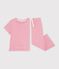 Kinder-Pyjama aus Baumwolle mit weiten Beinen und Streifen rosa/weiss