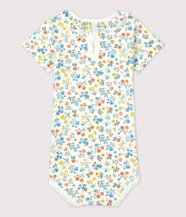 Baby-Body aus Baumwolle mit Blumenmuster und R&uuml;schenkragen weiss/vielfarbig